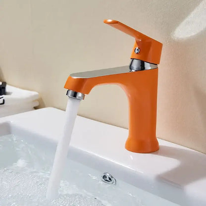 Modern lime green and chrome decorbites basin brass faucet with vibrant orange single-handle and sleek design