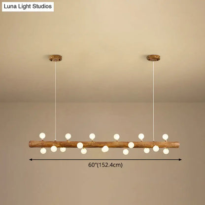 DecorBites brown modern linear pendant lamp with rustic wooden frame and white spherical bulbs for island lighting