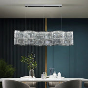 Modern Linear Crystal Pendant Light In Brushed Stainless - Decorbites