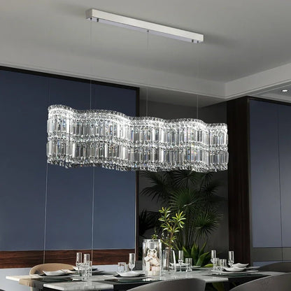 Modern Linear Crystal Pendant Light In Brushed Stainless - Decorbites