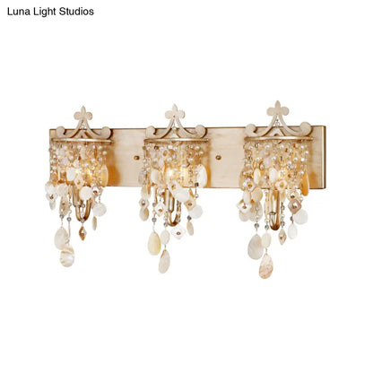 DecorBites™ DecorBites™ Modern Linear Wall Mount Lamp with Pearl Deco in Gold – Shell and Crystal Sconce Light Fixture (1/3-Light)