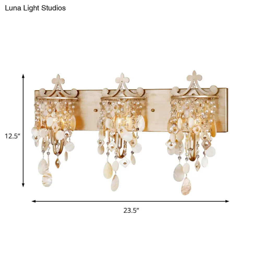 DecorBites™ DecorBites™ Modern Linear Wall Mount Lamp with Pearl Deco in Gold – Shell and Crystal Sconce Light Fixture (1/3-Light)