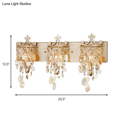 DecorBites™ DecorBites™ Modern Linear Wall Mount Lamp with Pearl Deco in Gold – Shell and Crystal Sconce Light Fixture (1/3-Light)