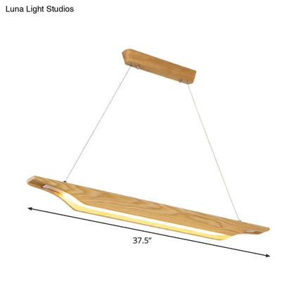 مصباح معلق خشبي خطي حديث مزود بإضاءة LED، لون بيج، أبيض/دافئ/ضوء طبيعي