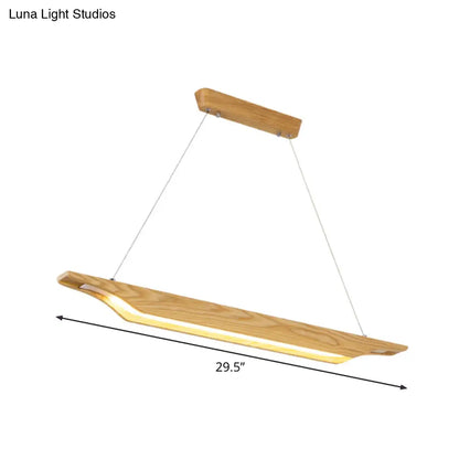 مصباح معلق خشبي خطي حديث مزود بإضاءة LED، لون بيج، أبيض/دافئ/ضوء طبيعي