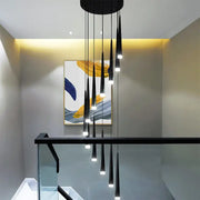 Modern loft decorbites loft black led stair chandelier features black conical pendant lights with illuminated tips