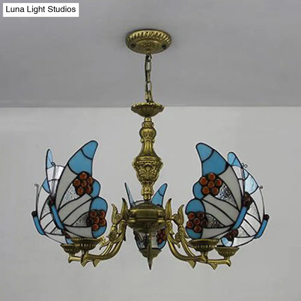 Modern Loft Style Adjustable Chain Stained Glass Butterfly Ceiling Light in Multicolor