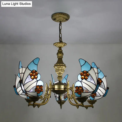 Modern Loft Style Adjustable Chain Stained Glass Butterfly Ceiling Light in Multicolor