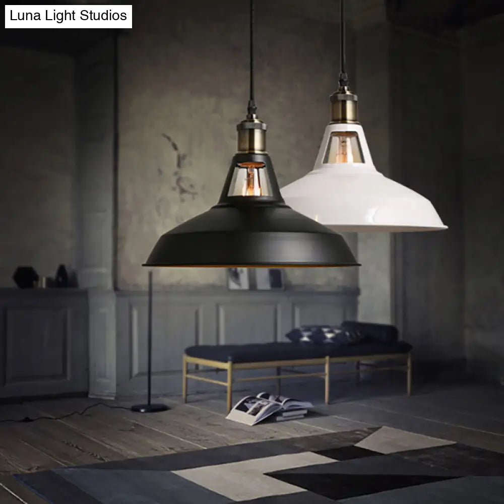 Modern Loft Style Barn Shade Pendant Ceiling Light 10.5"/12"/15" W in Black/White for Dining Table - Metallic Hanging Lamp with 1 Bulb