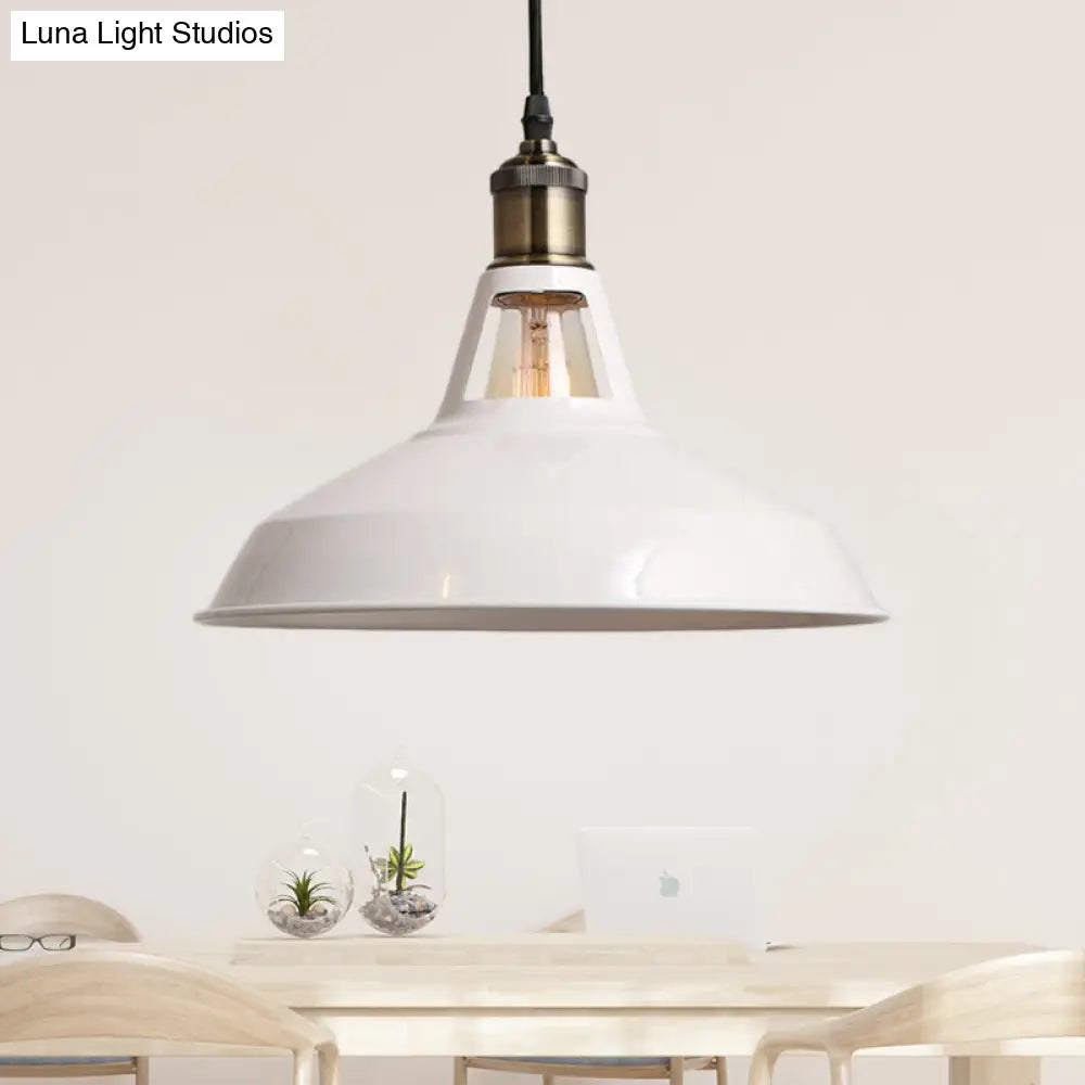 Modern Loft Style Barn Shade Pendant Ceiling Light 10.5"/12"/15" W in Black/White for Dining Table - Metallic Hanging Lamp with 1 Bulb