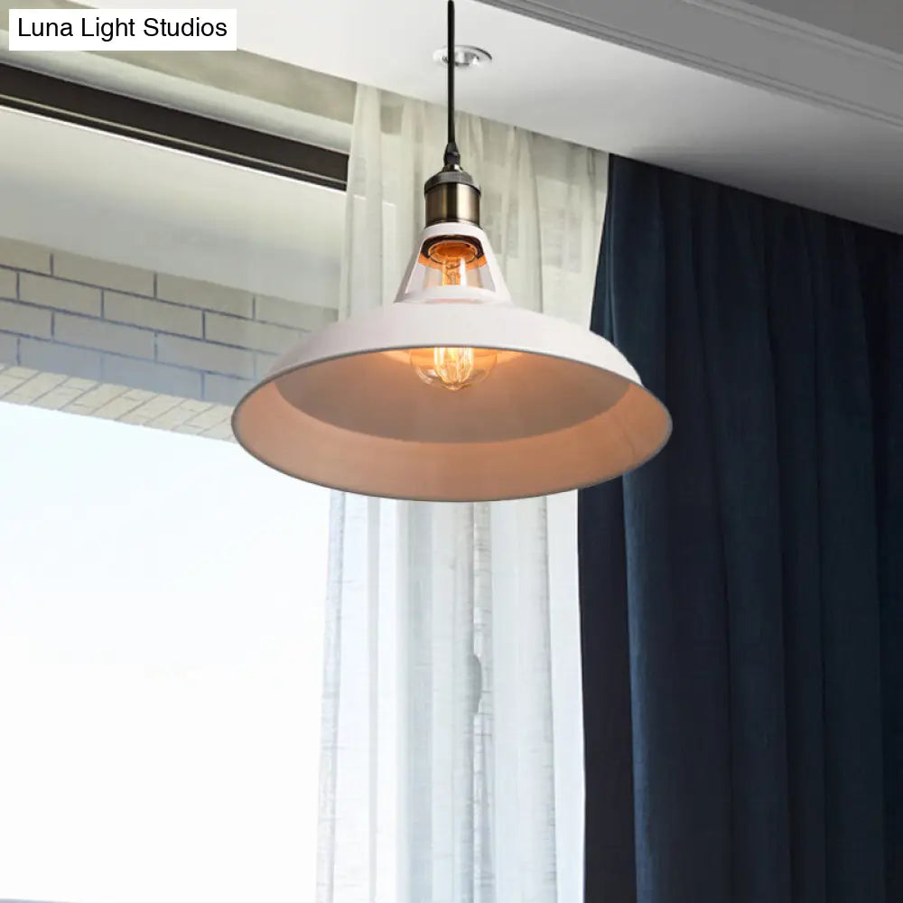 Modern Loft Style Barn Shade Pendant Ceiling Light 10.5"/12"/15" W in Black/White for Dining Table - Metallic Hanging Lamp with 1 Bulb