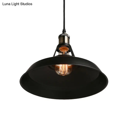 Modern Loft Style Barn Shade Pendant Ceiling Light 10.5"/12"/15" W in Black/White for Dining Table - Metallic Hanging Lamp with 1 Bulb