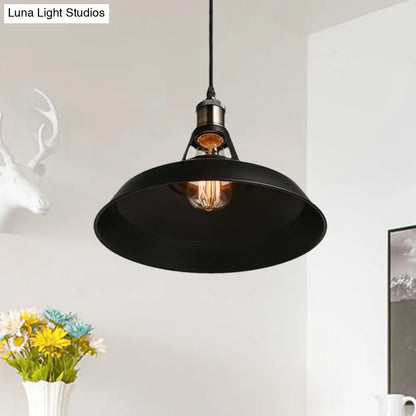 Modern Loft Style Barn Shade Pendant Ceiling Light 10.5"/12"/15" W in Black/White for Dining Table - Metallic Hanging Lamp with 1 Bulb