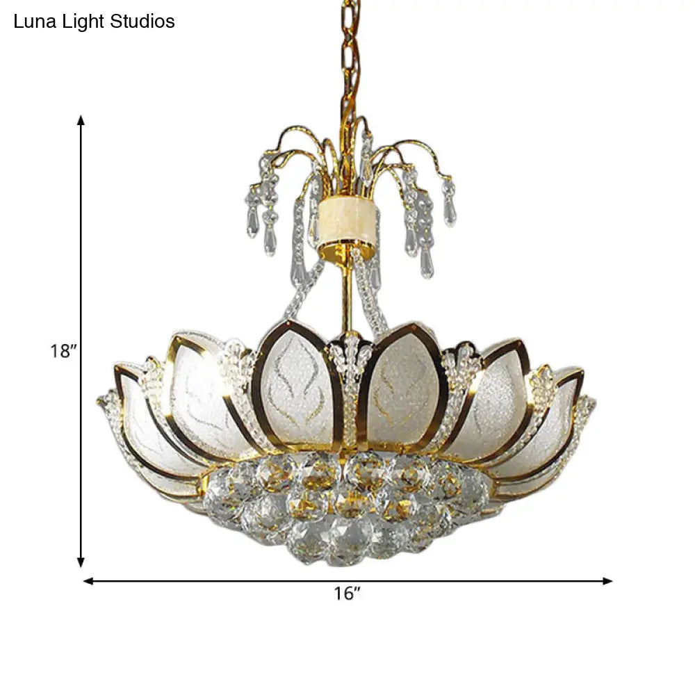 Lámpara de techo moderna Lotus Crystal con 6 luces en dorado - Ideal para comedores
