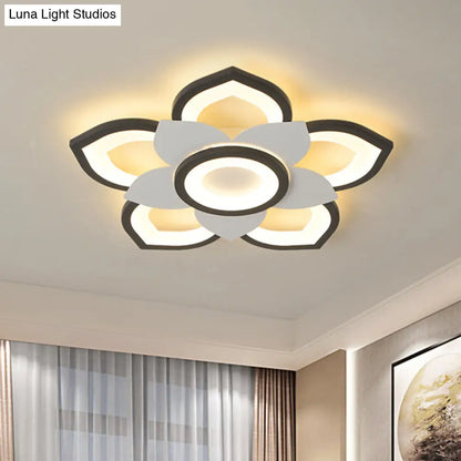 DecorBites™ DecorBites™ Modern Lotus Flush Ceiling Light with LED - 20.5"/24.5" Acrylic Black/White Fixture in White/Warm Light