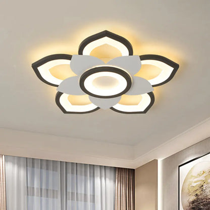 DecorBites™ DecorBites™ Modern Lotus Flush Ceiling Light with LED - 20.5"/24.5" Acrylic Black/White Fixture in White/Warm Light
