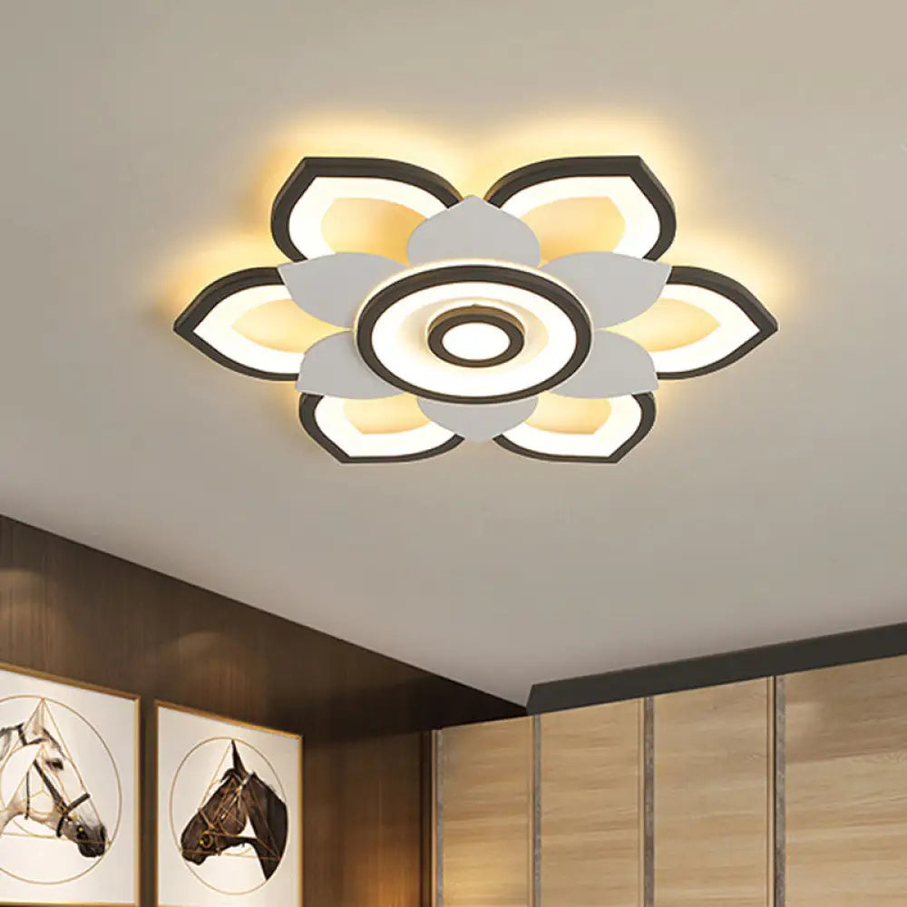 DecorBites™ DecorBites™ Modern Lotus Flush Ceiling Light with LED - 20.5"/24.5" Acrylic Black/White Fixture in White/Warm Light