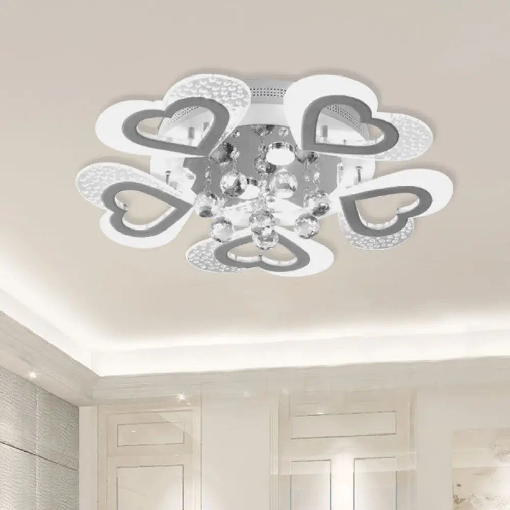 DecorBites™ DecorBites™ Modern Loving Heart LED Flush Ceiling Light in White with Crystal Ball Decor - Perfect for Bedroom