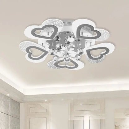 DecorBites™ DecorBites™ Modern Loving Heart LED Flush Ceiling Light in White with Crystal Ball Decor - Perfect for Bedroom