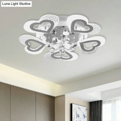 DecorBites™ DecorBites™ Modern Loving Heart LED Flush Ceiling Light in White with Crystal Ball Decor - Perfect for Bedroom