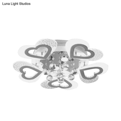 DecorBites™ DecorBites™ Modern Loving Heart LED Flush Ceiling Light in White with Crystal Ball Decor - Perfect for Bedroom