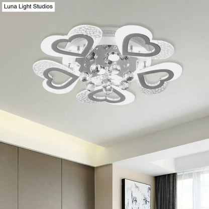 DecorBites™ DecorBites™ Modern Loving Heart LED Flush Ceiling Light in White with Crystal Ball Decor - Perfect for Bedroom
