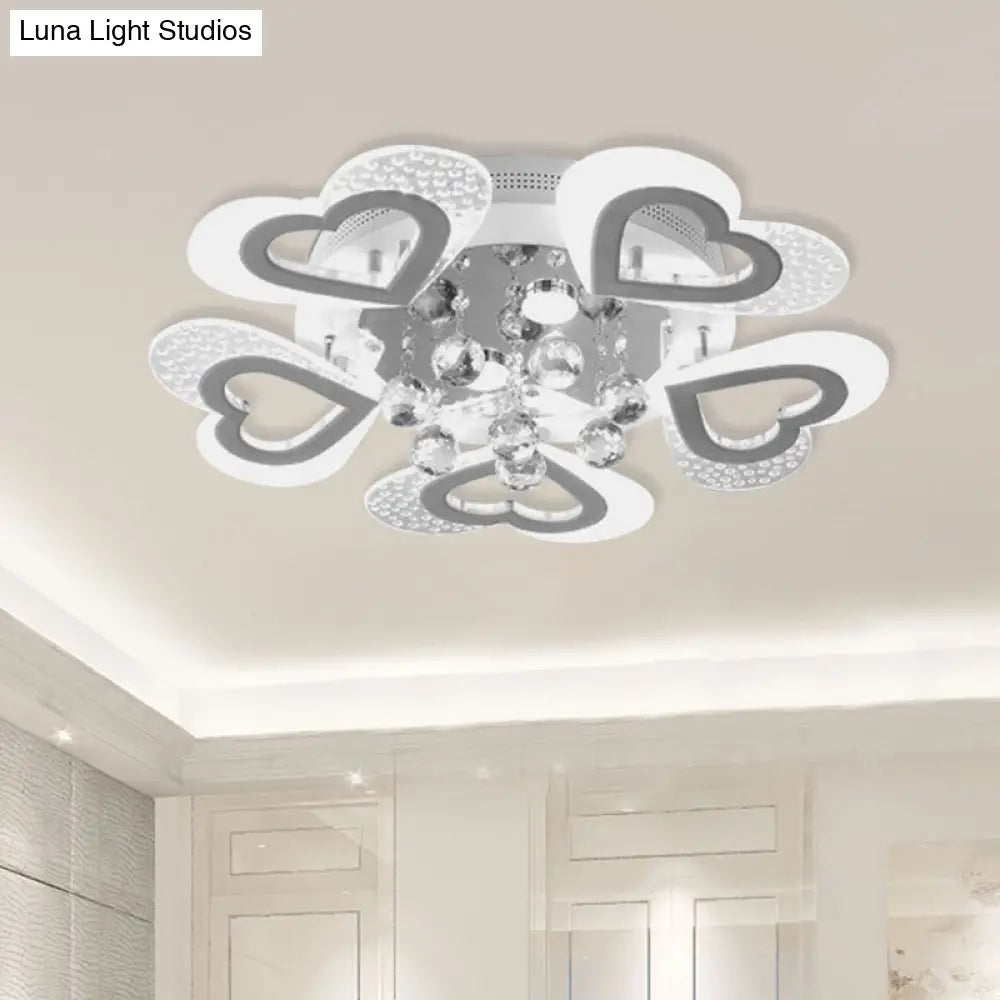 DecorBites™ DecorBites™ Modern Loving Heart LED Flush Ceiling Light in White with Crystal Ball Decor - Perfect for Bedroom