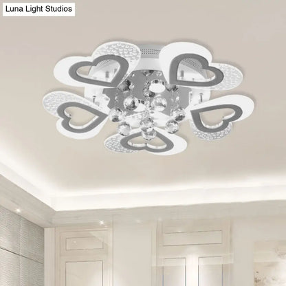 DecorBites™ DecorBites™ Modern Loving Heart LED Flush Ceiling Light in White with Crystal Ball Decor - Perfect for Bedroom