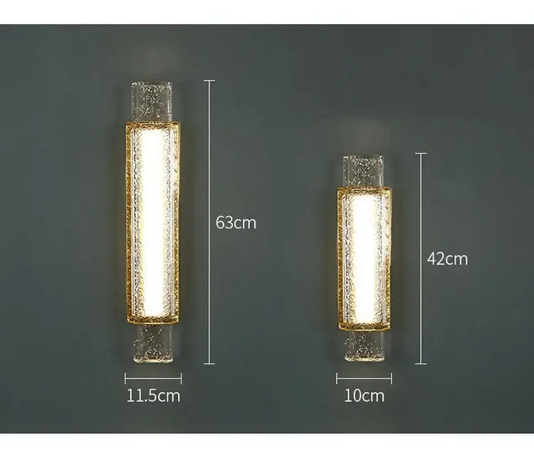 Modern luxe gold rectangular wall lamp with crystal glass textured panels and glowing led light for bedroom decorbites elegant bubble