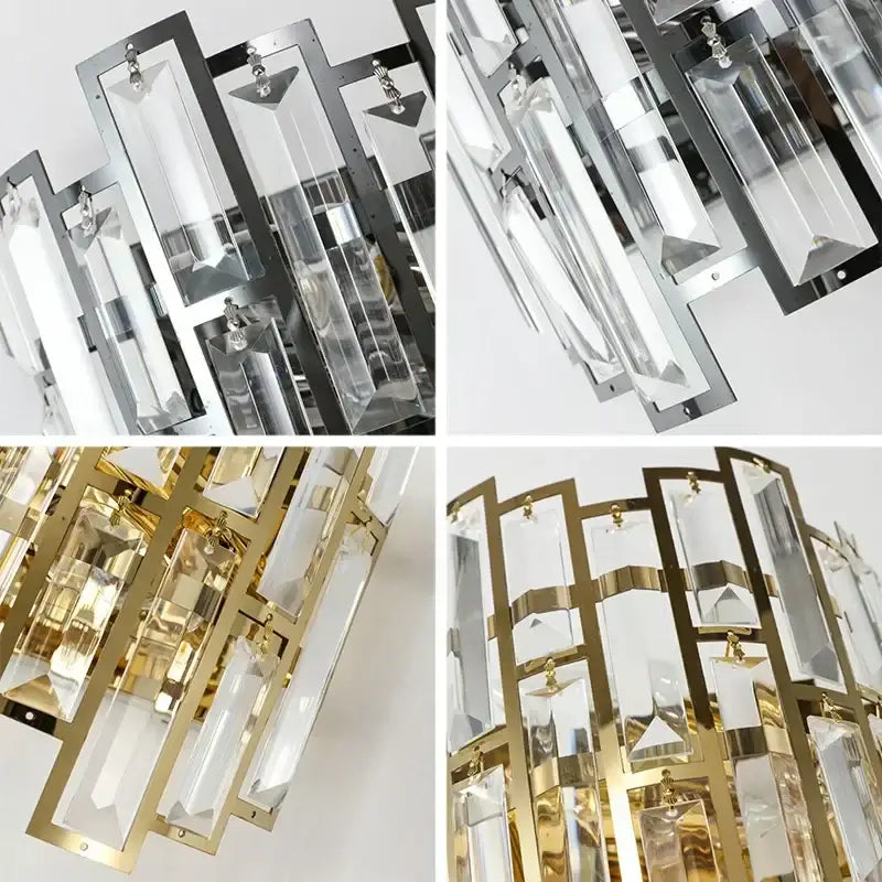 Modern luxury black crystal led wall lamp with clear faceted crystal prisms in chrome and gold decorbites crystal led design