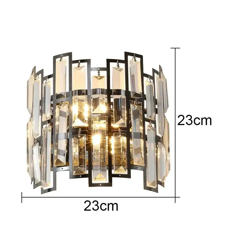 Modern luxury black crystal led wall lamp with vertical rectangular crystal panels for living room decorbites crystal led