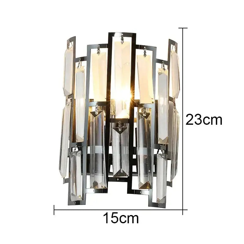 Modern luxury black wall lamp with cascading clear and frosted crystal prisms for living room decorbites crystal led wall