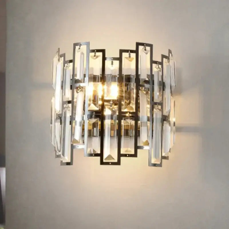Modern luxury black crystal led wall lamp featuring vertical crystal bars in a sleek metal frame for living room decorbites crystal led
