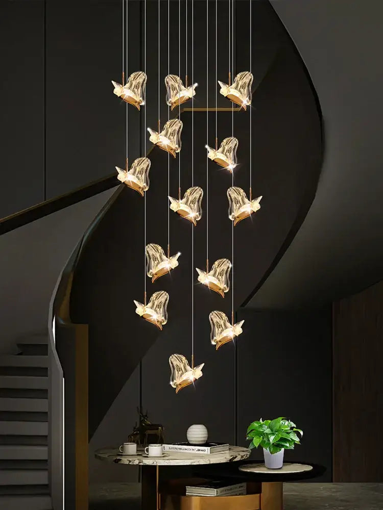 Modern luxury butterfly gold decorbites crystal chandelier with bell-shaped glass and metal pendant lights for living room