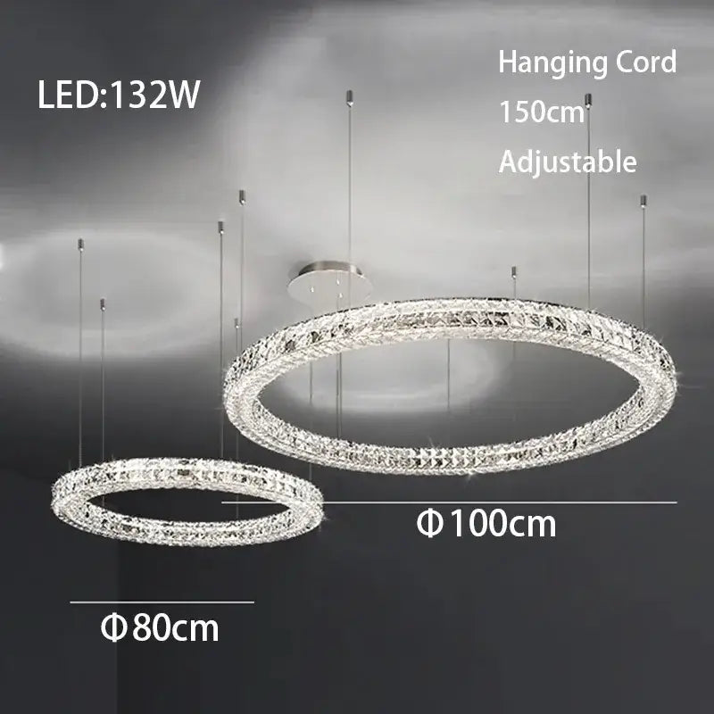Modern luxury chrome decorbites crystal led chandelier with sleek circular design and adjustable hanging cord for dining room