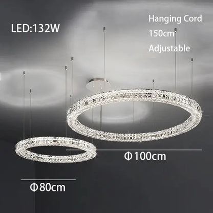 Modern luxury chrome decorbites crystal led chandelier with sleek circular design and adjustable hanging cord for dining room
