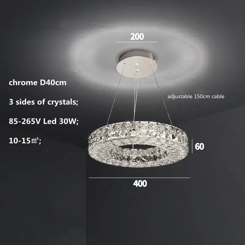 Modern luxury chrome decorbites crystal led chandelier with faceted clear crystals 40cm diameter for dining room