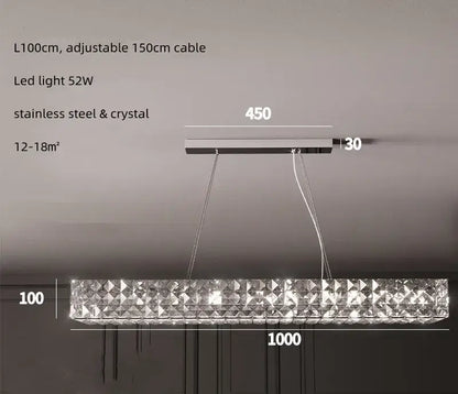 Modern luxury chrome decorbites crystal led rectangular chandelier with stainless steel frame and adjustable led lighting