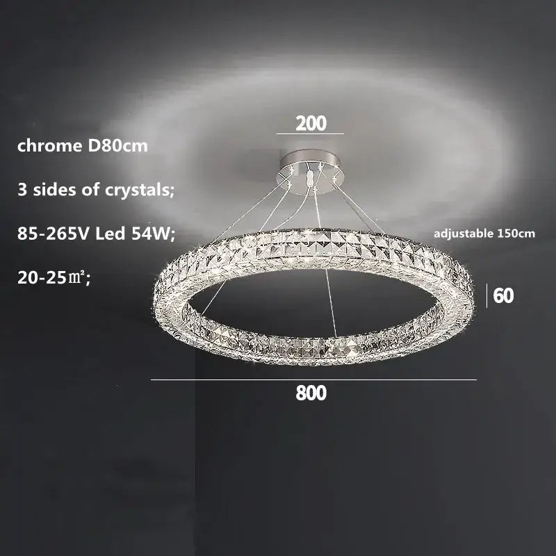 Modern luxury chrome decorbites crystal led chandelier with circular design and adjustable hanging length for dining room