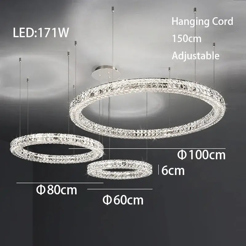 Modern luxury chrome decorbites crystal led chandelier with adjustable hanging cord for elegant dining room lighting