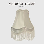 Cream fringed cloth lampshade by decorbites in cream satin with lace trim and scalloped top edge for bedroom decor