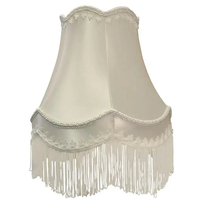Modern luxury cream fringed cloth lampshade with delicate lace trim and cascading fringe for bedroom decorbites fringed decor