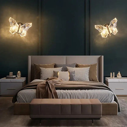 Modern luxury crystal butterfly wall lamp with warm glowing light for bedroom decorbites butterfly wall lamp decor