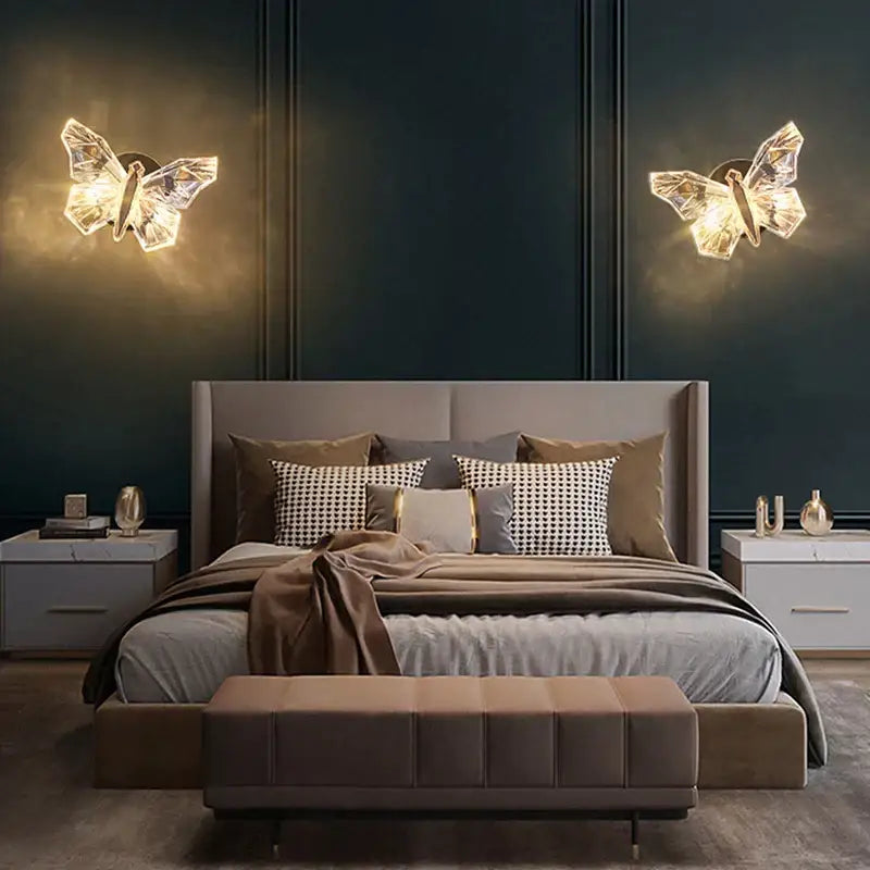 Modern luxury crystal butterfly wall lamp with warm glowing light for bedroom decorbites butterfly wall lamp decor