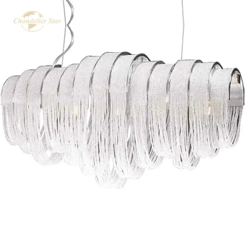 Modern luxury silver-toned circle led tassel chandelier with cascading translucent glass ribbons for living room decorbites crystal circle
