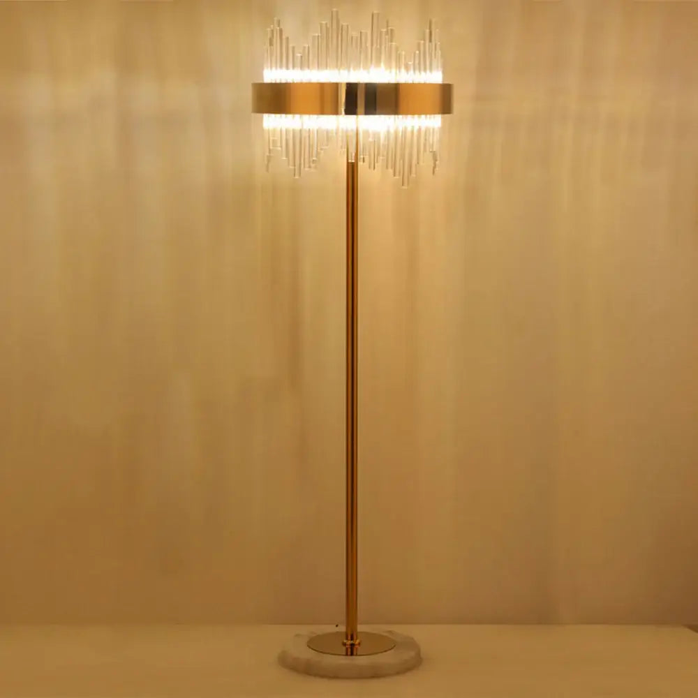 Modern luxury crystal gold floor lamp with vertical crystal prisms and gold-toned sleek design for living room decorbites crystal gold
