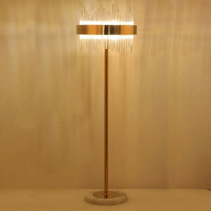 Modern luxury crystal gold floor lamp with vertical crystal prisms and gold-toned sleek design for living room decorbites crystal gold