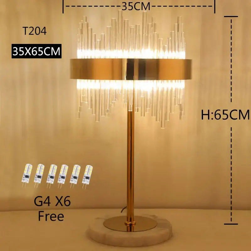 Modern luxury crystal gold floor lamp with gold-toned base, slender stem, and illuminated ring with crystal rods decorbites crystal gold