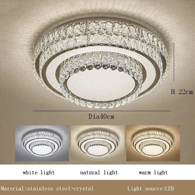 Modern luxury crystal led ceiling lamp with two concentric clear crystal rings in stainless steel frame for bedroom decorbites ceiling lamp