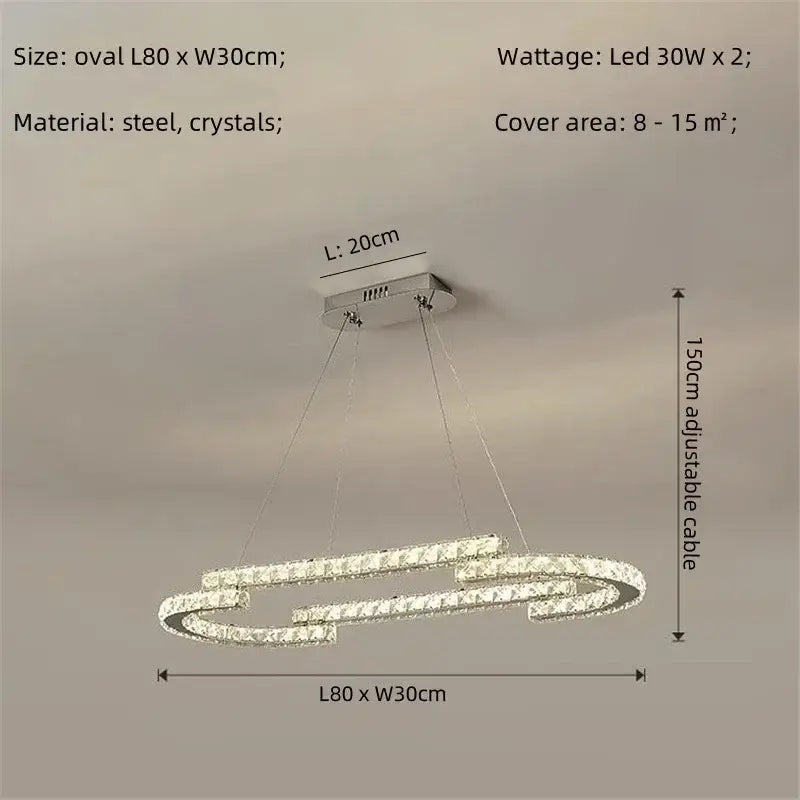 Modern luxury crystal led chandelier with oval steel frame and sparkling crystal accents for foyer pendant light decorbites crystal led